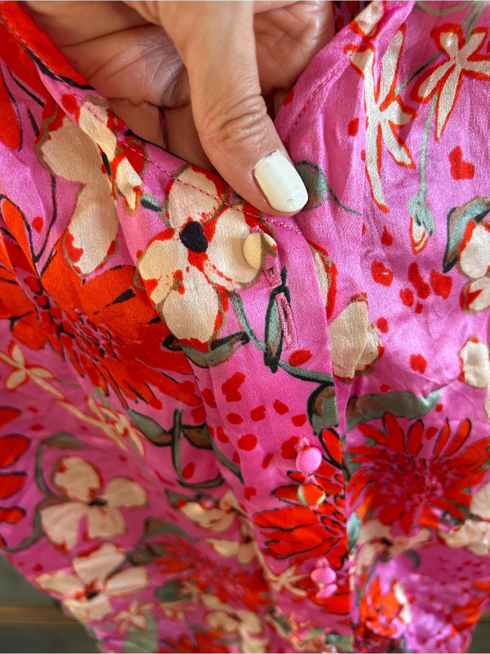 Sézane 100% Silk Pink Floral V-Neck Women's Blouse - Picture 9 of 14